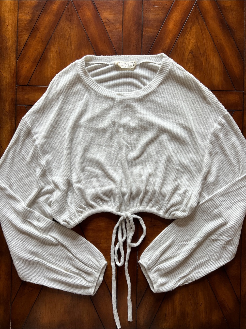 audrey Cream Ribbed Drawstring Cropped Sweater